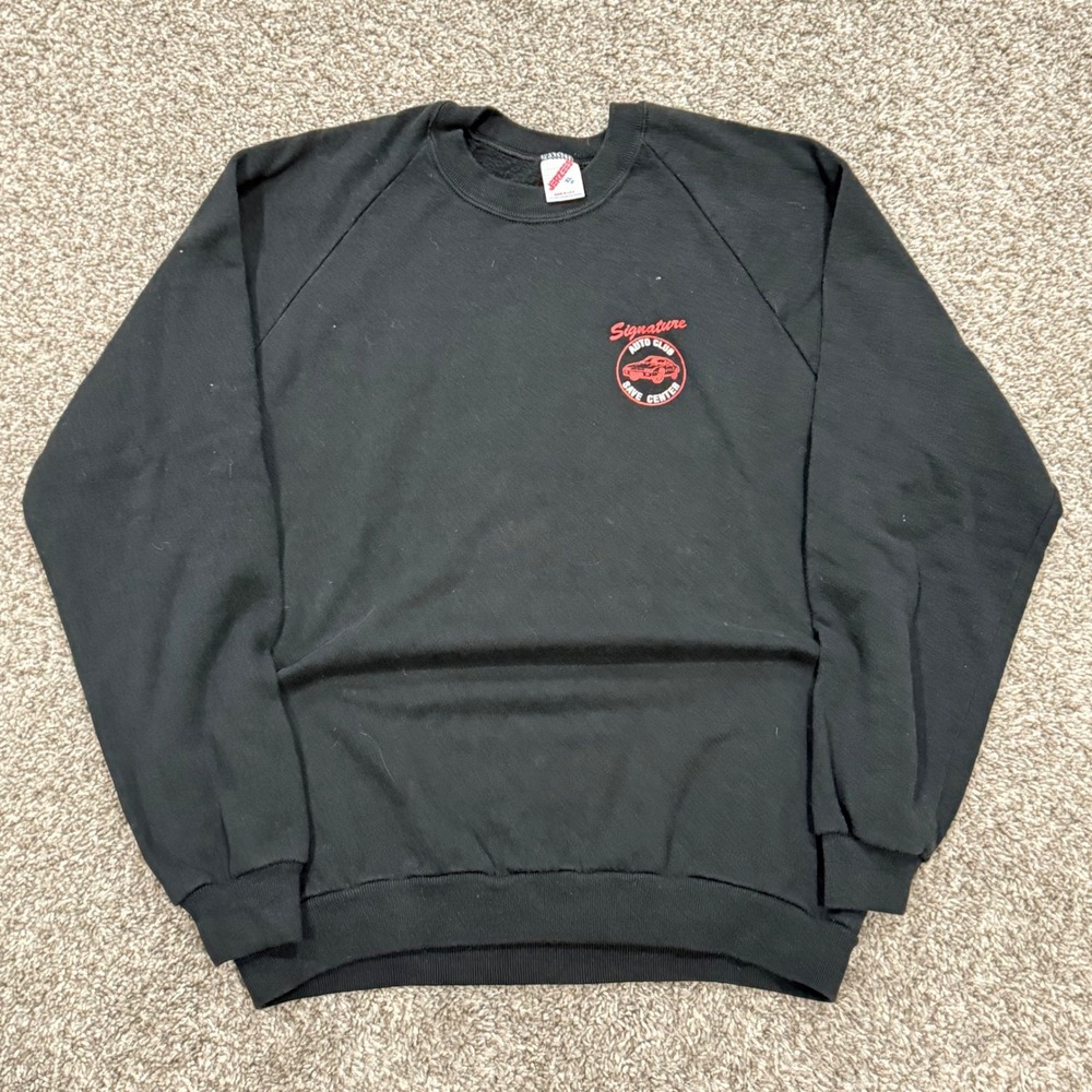 Vintage 80s Jerzees Signature Auto Club Black Raglan Sweatshirt USA Mens L
